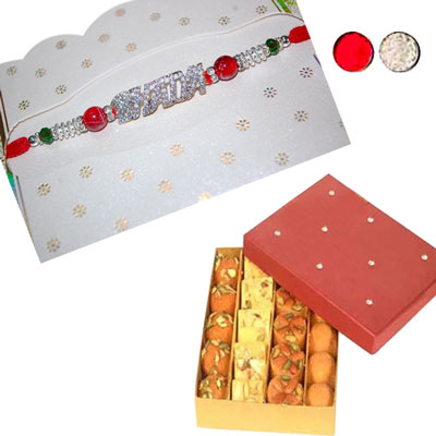 "RAKHI -AD 4140- 021 (Single Rakhi) ,500gms of Assorted Sweets - Click here to View more details about this Product